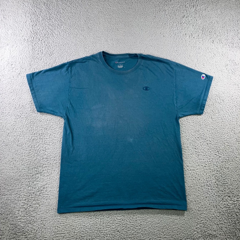 Champion Tee L Blank Faded Teal Tonal Logo Thrashed Grunge Skate Indie Sleaze